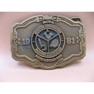 1981 HWCA Hesston Workers Corporation NFIU Local 228 Belt Buckle HIT LINE USA